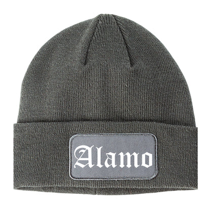 Alamo Texas TX Old English Mens Knit Beanie Hat Cap Grey