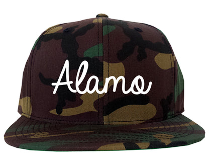 Alamo Texas TX Script Mens Snapback Hat Army Camo