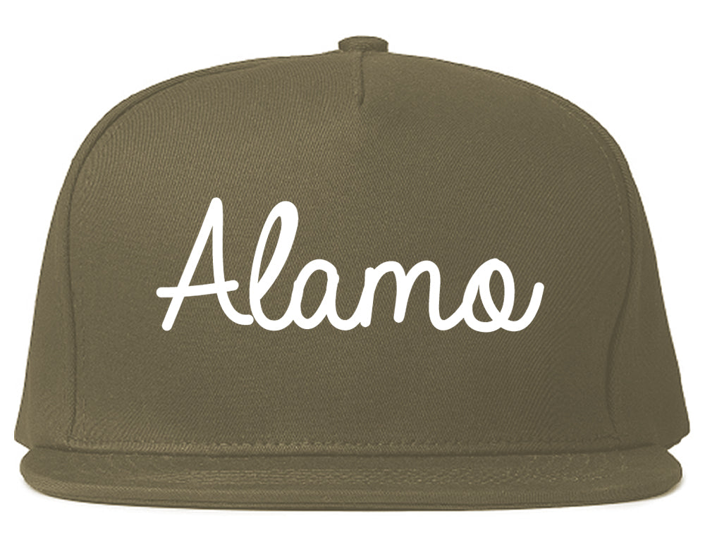 Alamo Texas TX Script Mens Snapback Hat Grey