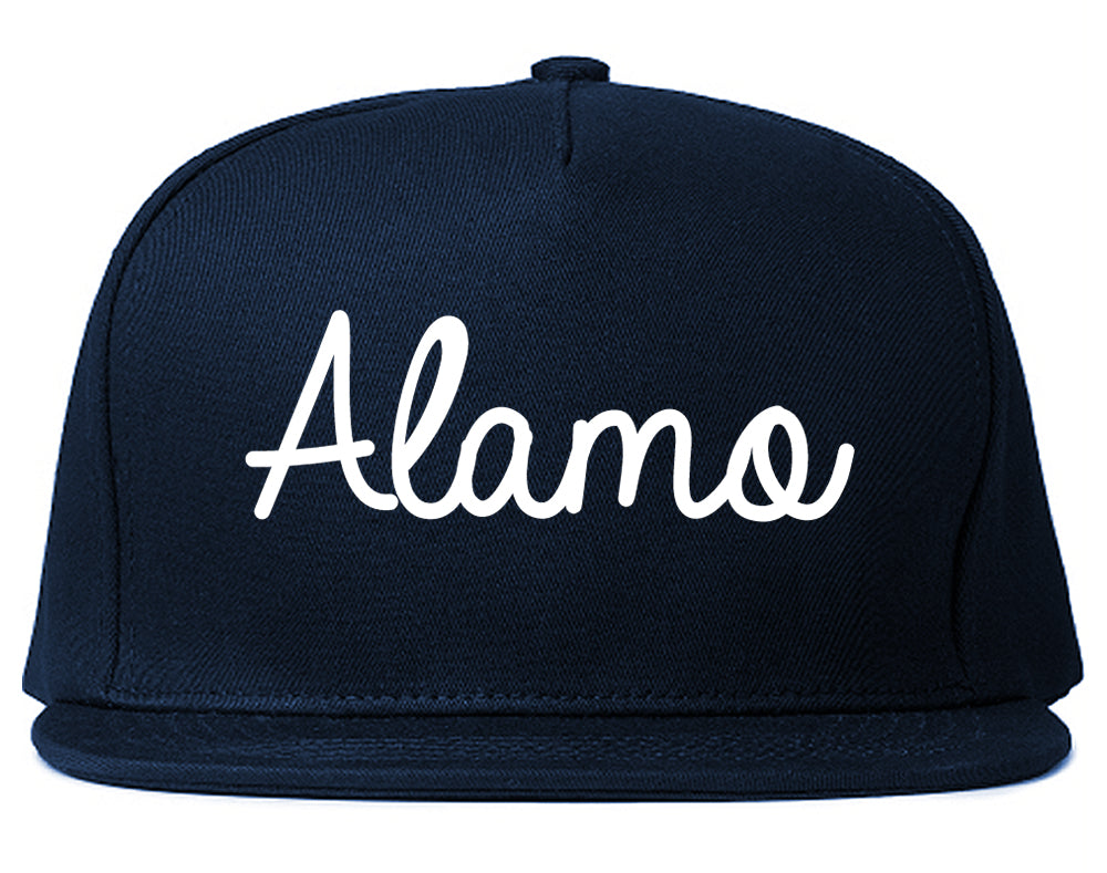 Alamo Texas TX Script Mens Snapback Hat Navy Blue
