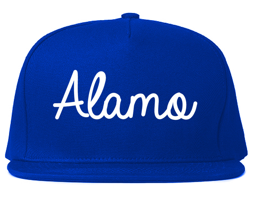 Alamo Texas TX Script Mens Snapback Hat Royal Blue
