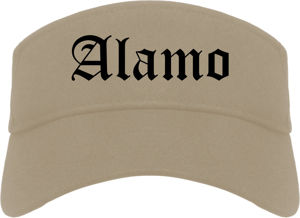 Alamo Texas TX Old English Mens Visor Cap Hat Khaki