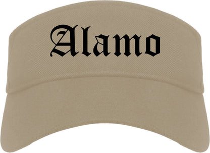 Alamo Texas TX Old English Mens Visor Cap Hat Khaki