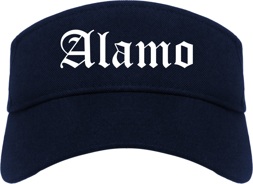 Alamo Texas TX Old English Mens Visor Cap Hat Navy Blue