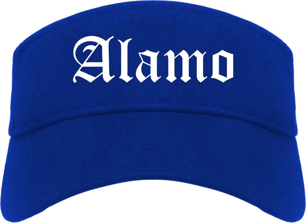 Alamo Texas TX Old English Mens Visor Cap Hat Royal Blue