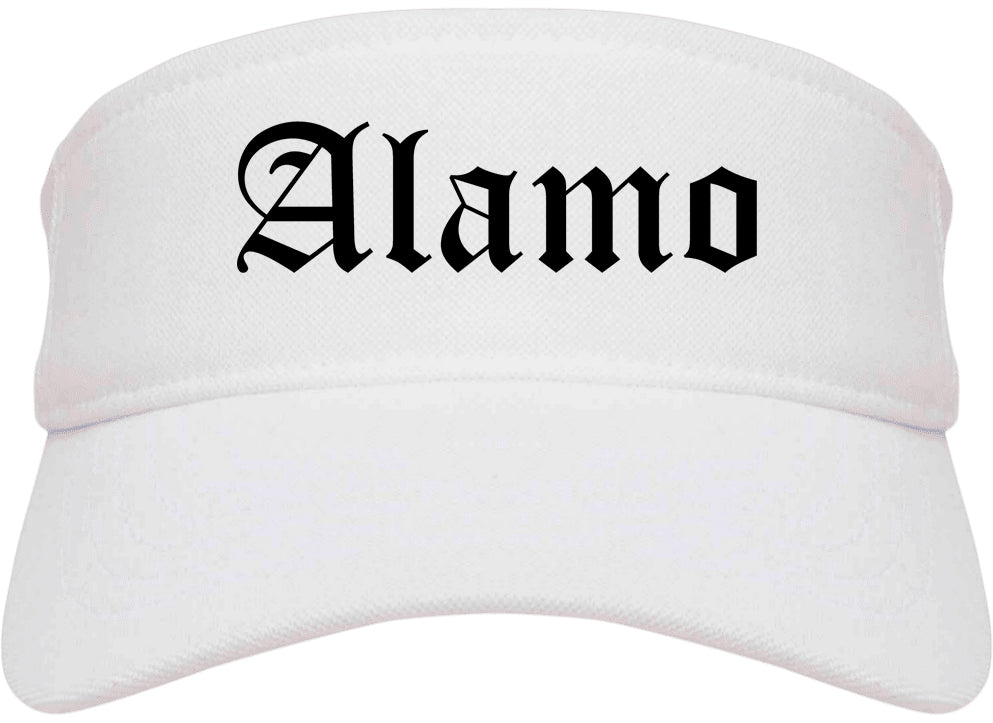 Alamo Texas TX Old English Mens Visor Cap Hat White