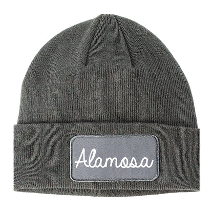 Alamosa Colorado CO Script Mens Knit Beanie Hat Cap Grey