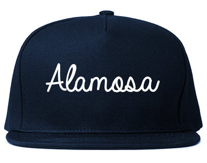 Alamosa Colorado CO Script Mens Snapback Hat Navy Blue