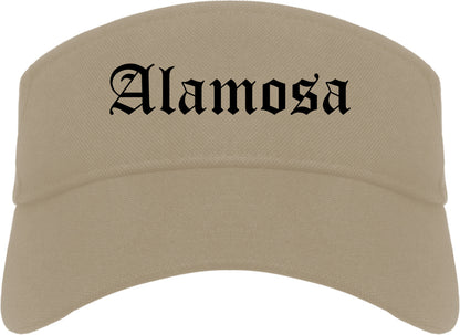 Alamosa Colorado CO Old English Mens Visor Cap Hat Khaki