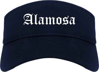 Alamosa Colorado CO Old English Mens Visor Cap Hat Navy Blue