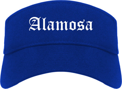 Alamosa Colorado CO Old English Mens Visor Cap Hat Royal Blue