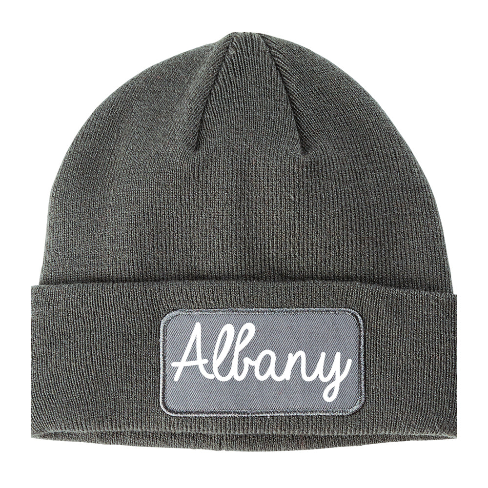 Albany California CA Script Mens Knit Beanie Hat Cap Grey