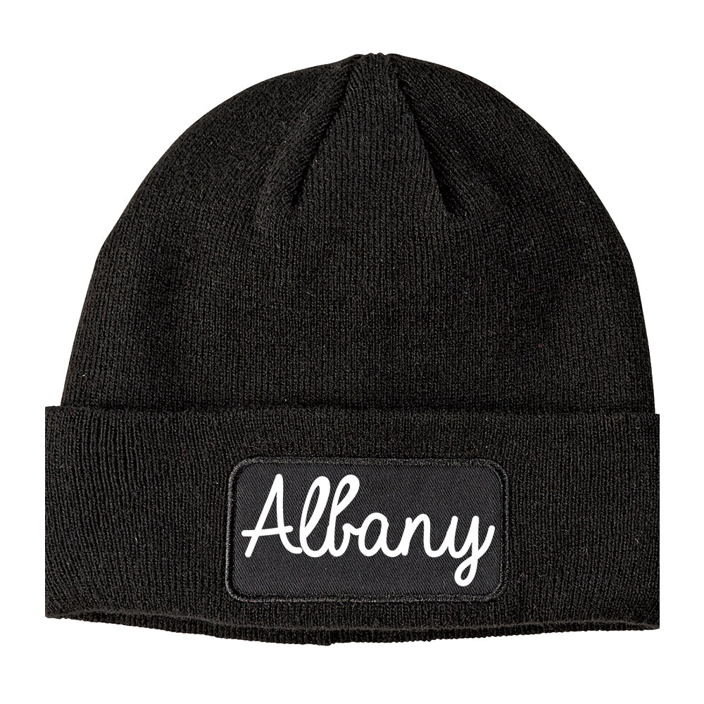 Albany Georgia GA Script Mens Knit Beanie Hat Cap Black