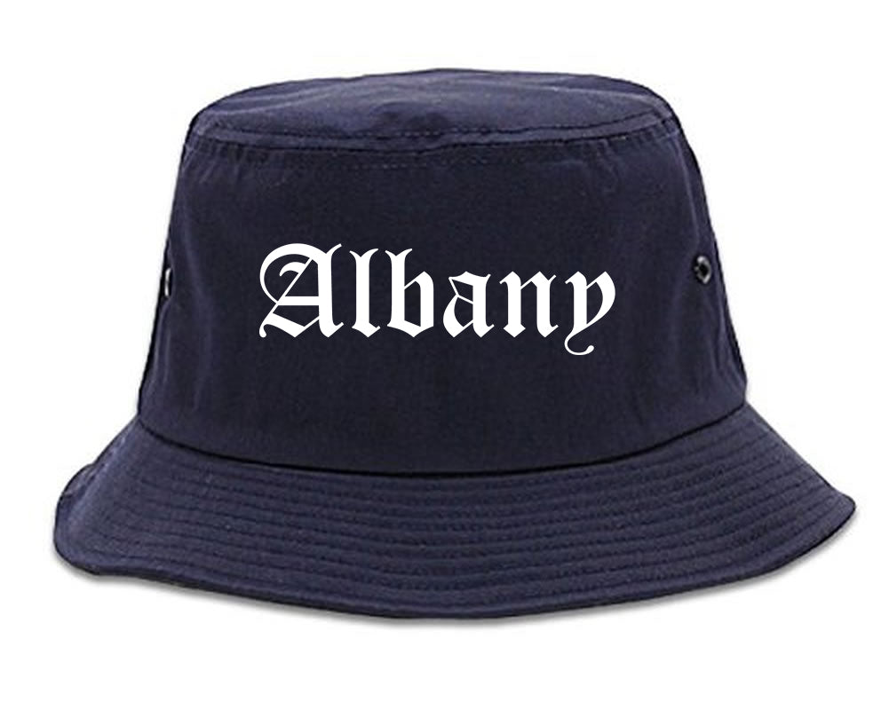 Albany New York NY Old English Mens Bucket Hat Navy Blue