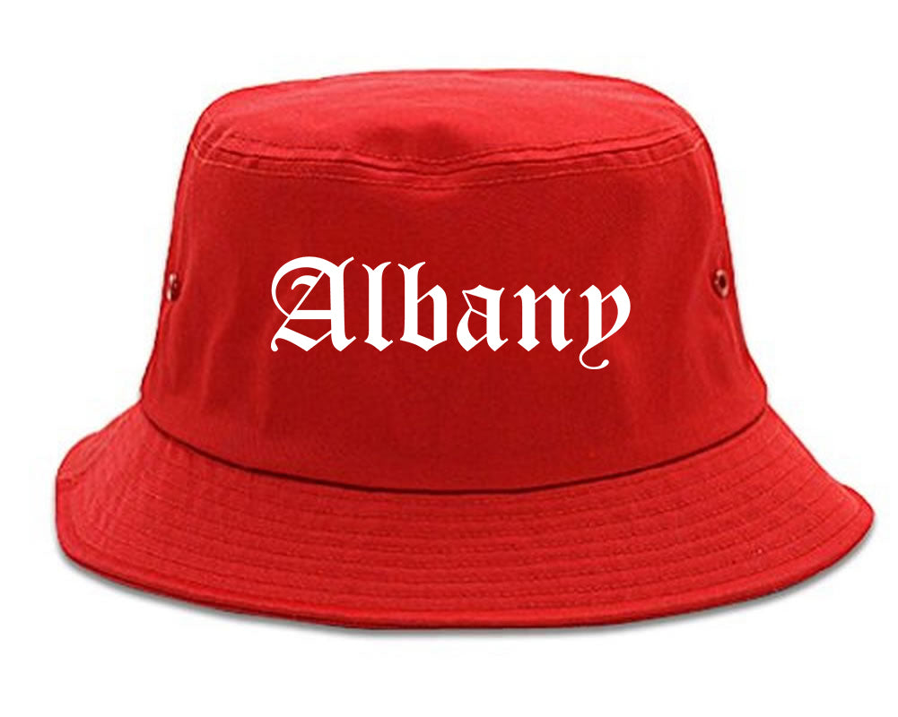 Albany New York NY Old English Mens Bucket Hat Red