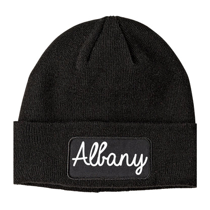 Albany New York NY Script Mens Knit Beanie Hat Cap Black