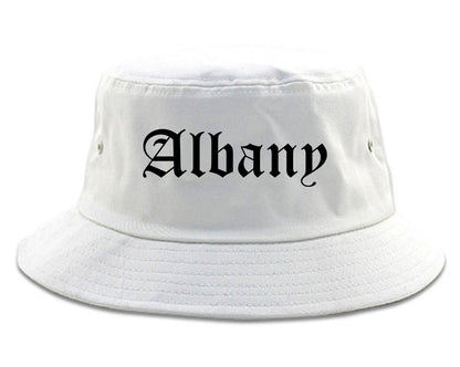 Albany New York NY Old English Mens Bucket Hat White