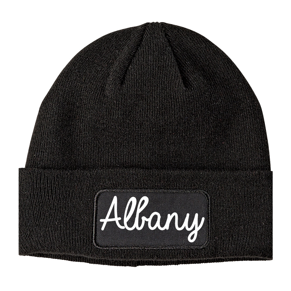 Albany Oregon OR Script Mens Knit Beanie Hat Cap Black