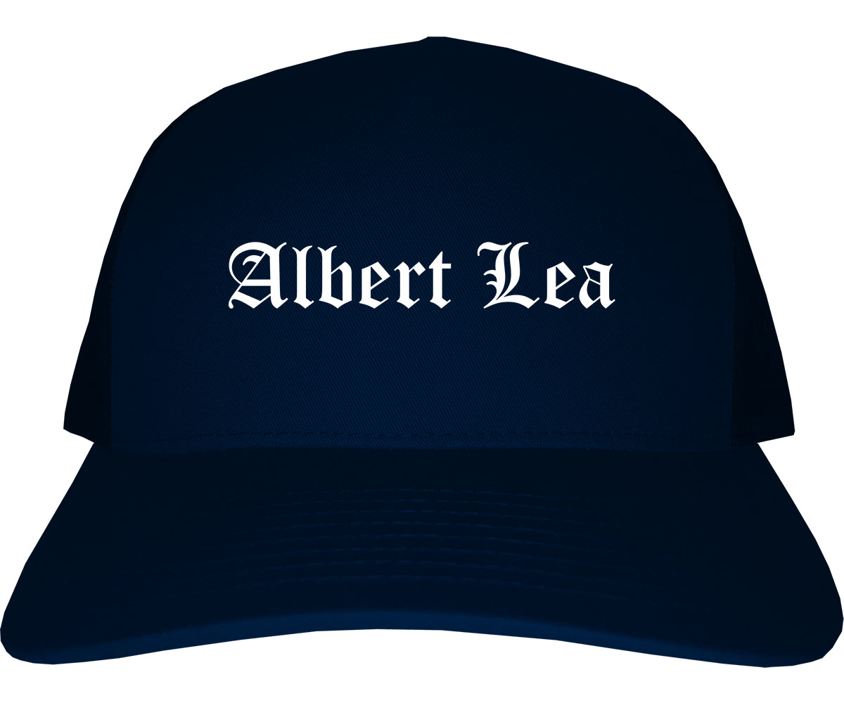 Albert Lea Minnesota MN Old English Mens Trucker Hat Cap Navy Blue