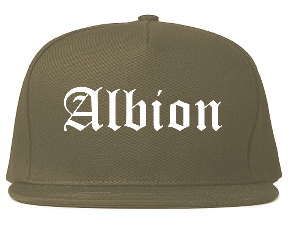 Albion Michigan MI Old English Mens Snapback Hat Grey