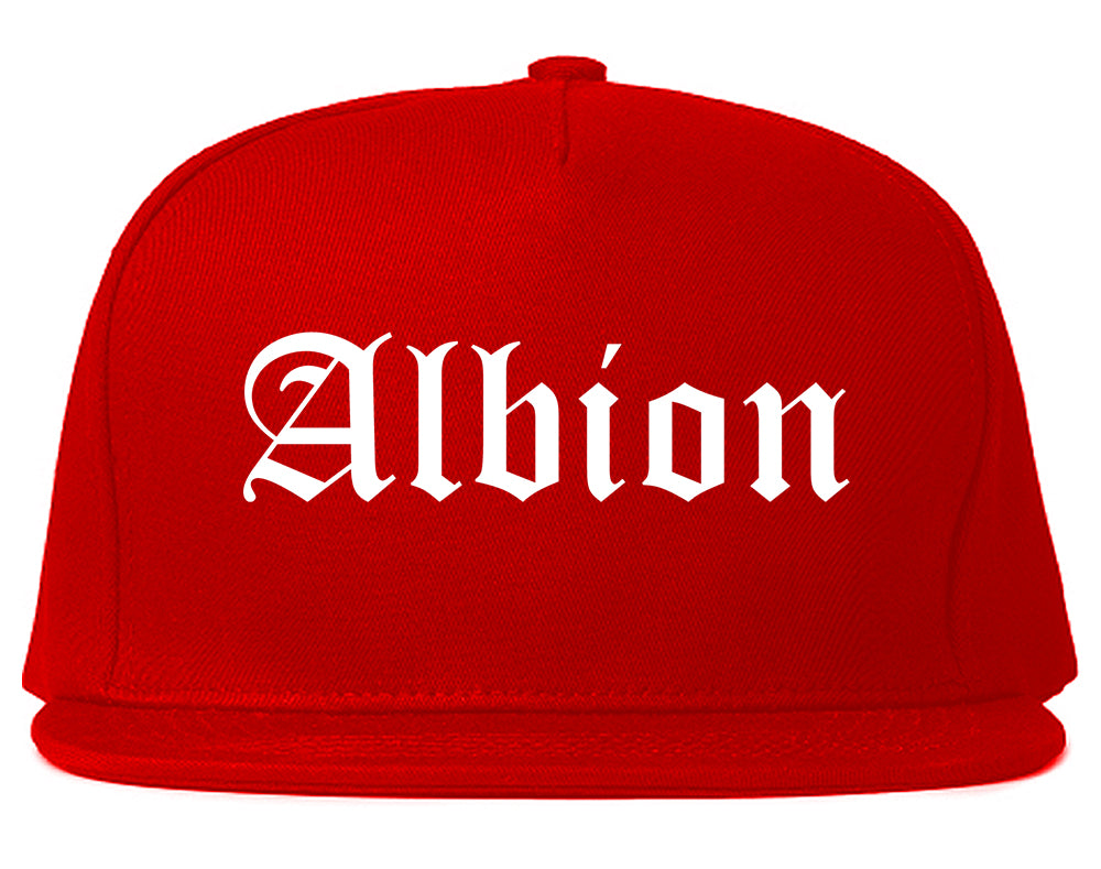 Albion Michigan MI Old English Mens Snapback Hat Red