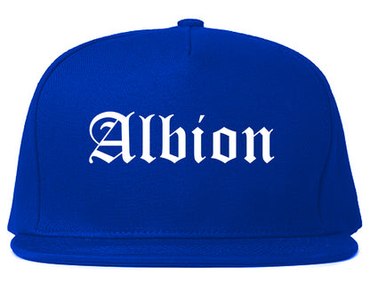 Albion Michigan MI Old English Mens Snapback Hat Royal Blue