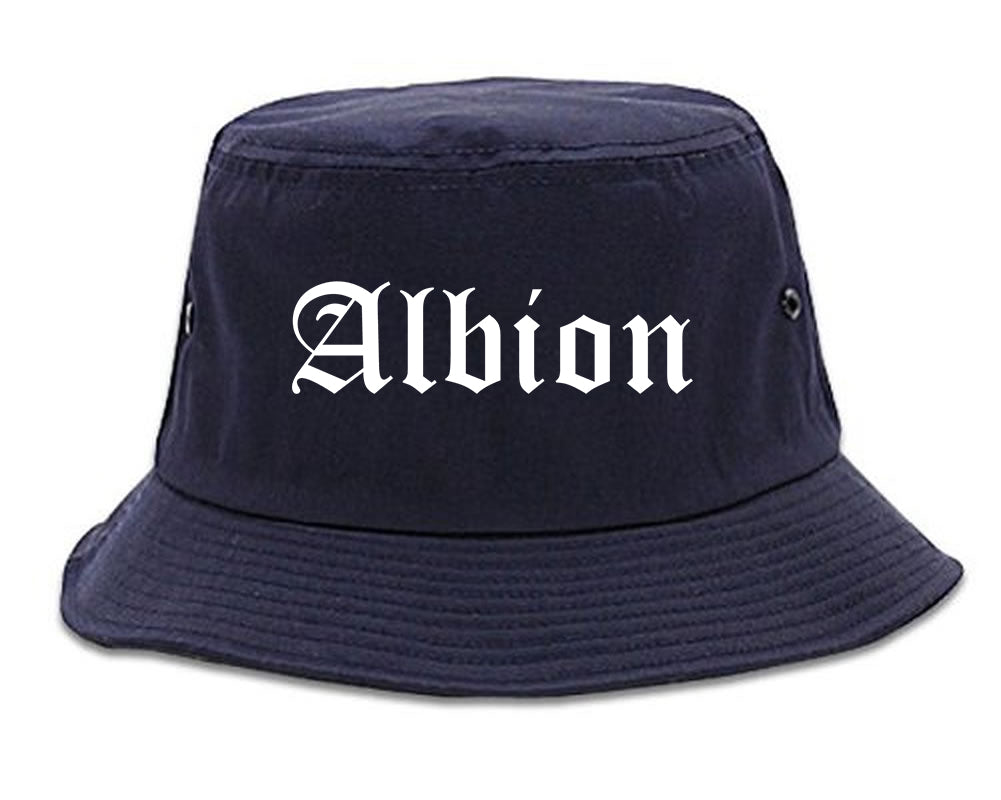 Albion Michigan MI Old English Mens Bucket Hat Navy Blue