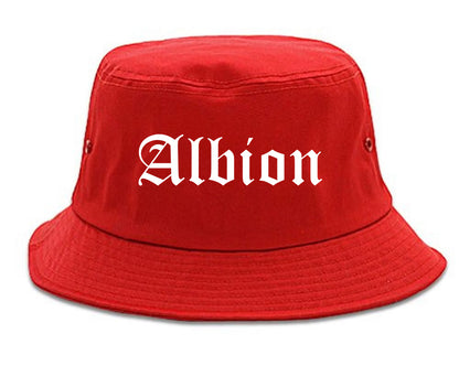 Albion Michigan MI Old English Mens Bucket Hat Red