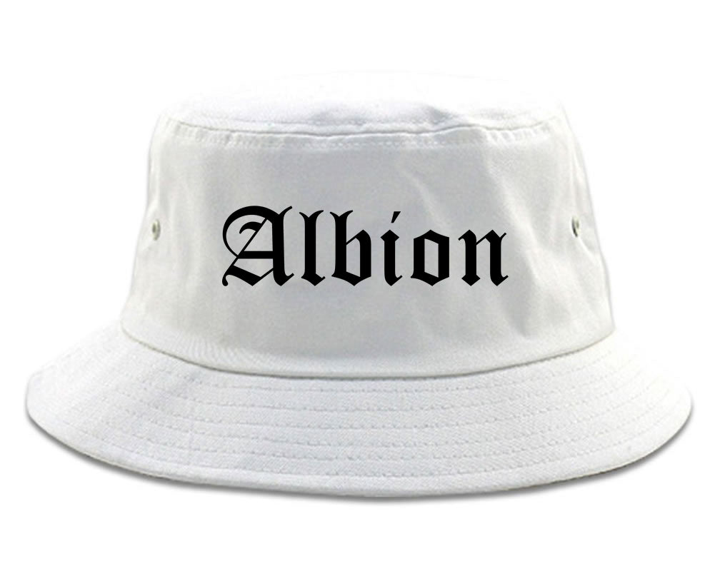 Albion Michigan MI Old English Mens Bucket Hat White