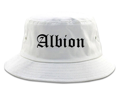Albion Michigan MI Old English Mens Bucket Hat White