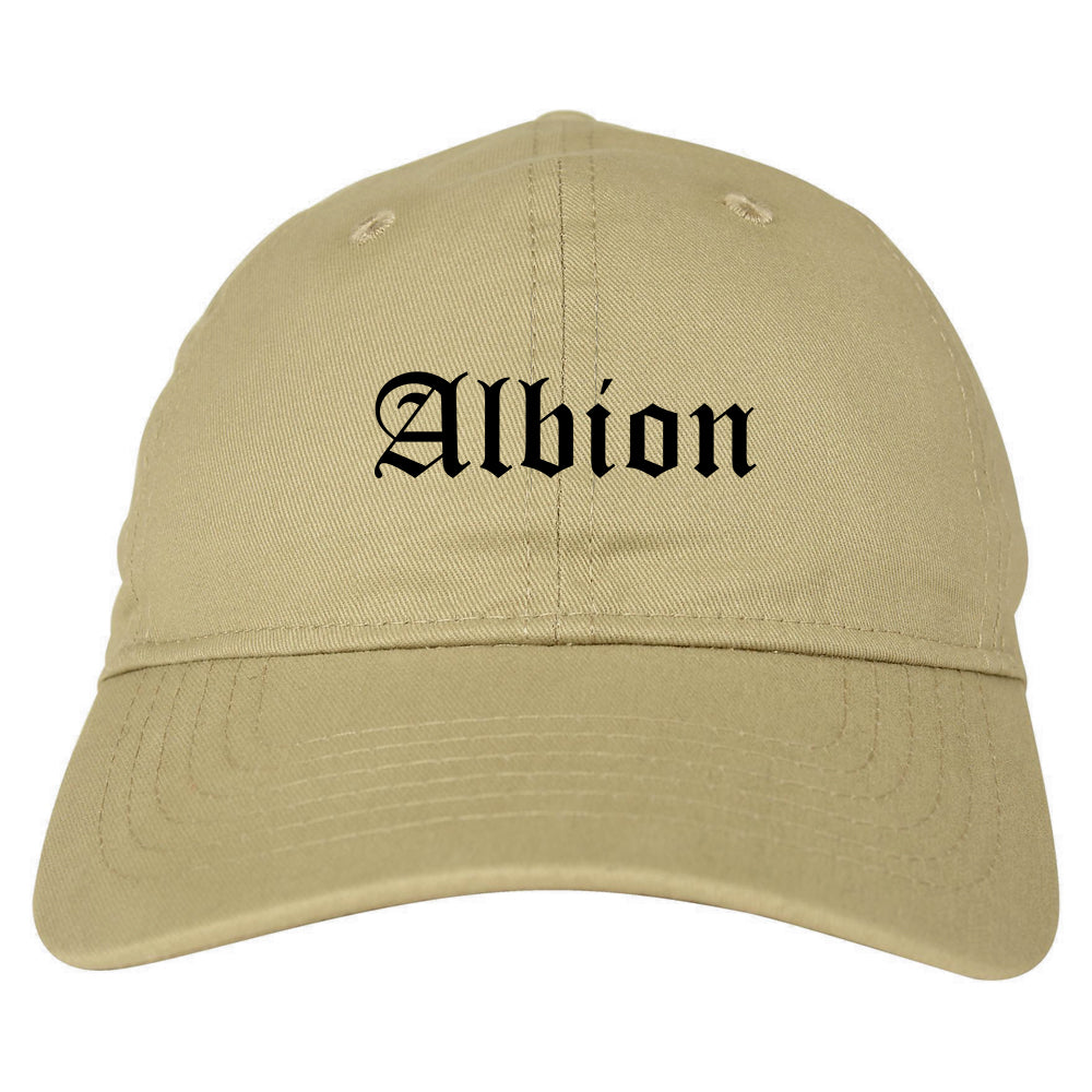 Albion New York NY Old English Mens Dad Hat Baseball Cap Tan
