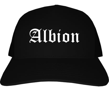 Albion New York NY Old English Mens Trucker Hat Cap Black