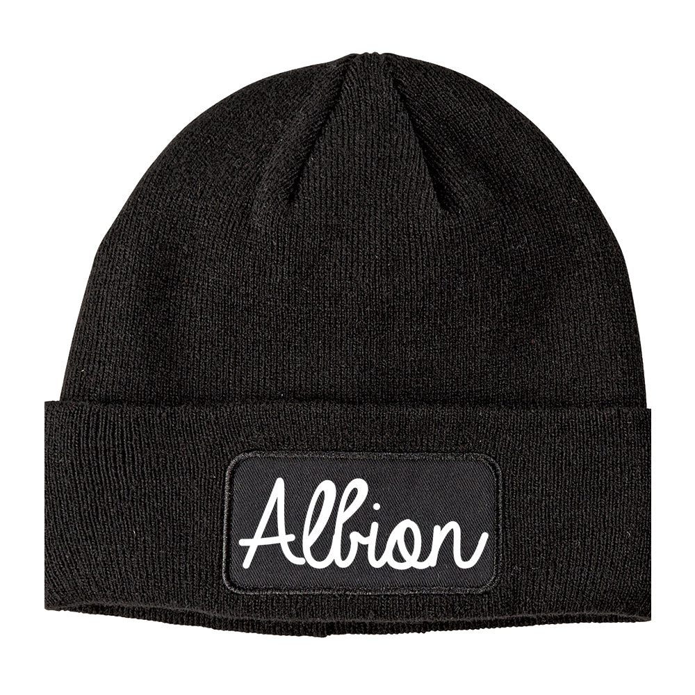 Albion New York NY Script Mens Knit Beanie Hat Cap Black