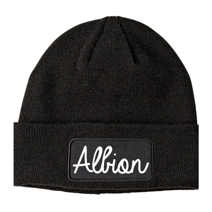 Albion New York NY Script Mens Knit Beanie Hat Cap Black