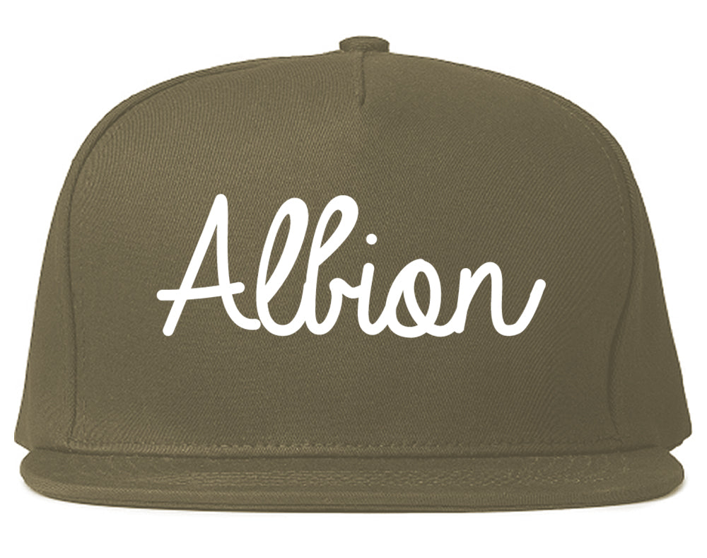 Albion New York NY Script Mens Snapback Hat Grey