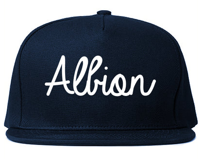 Albion New York NY Script Mens Snapback Hat Navy Blue