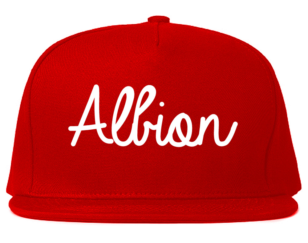Albion New York NY Script Mens Snapback Hat Red