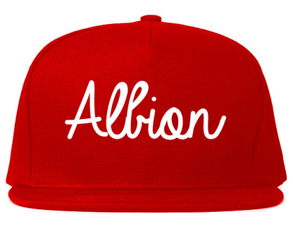 Albion New York NY Script Mens Snapback Hat Red