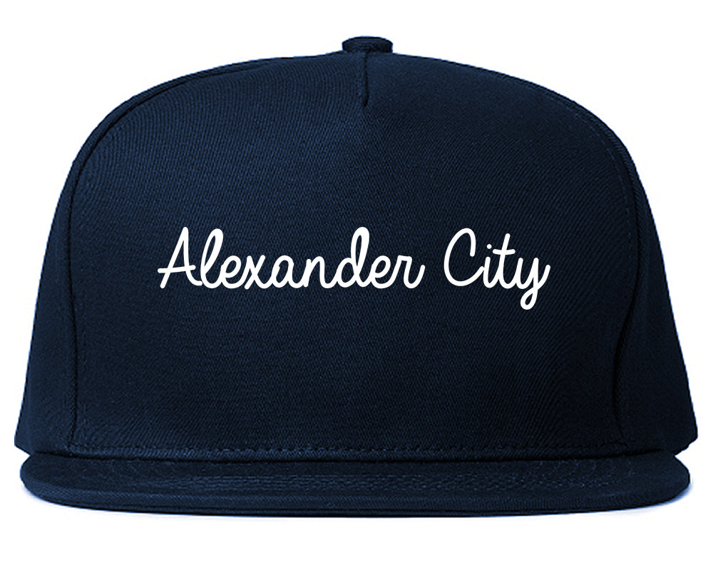 Alexander City Alabama AL Script Mens Snapback Hat Navy Blue