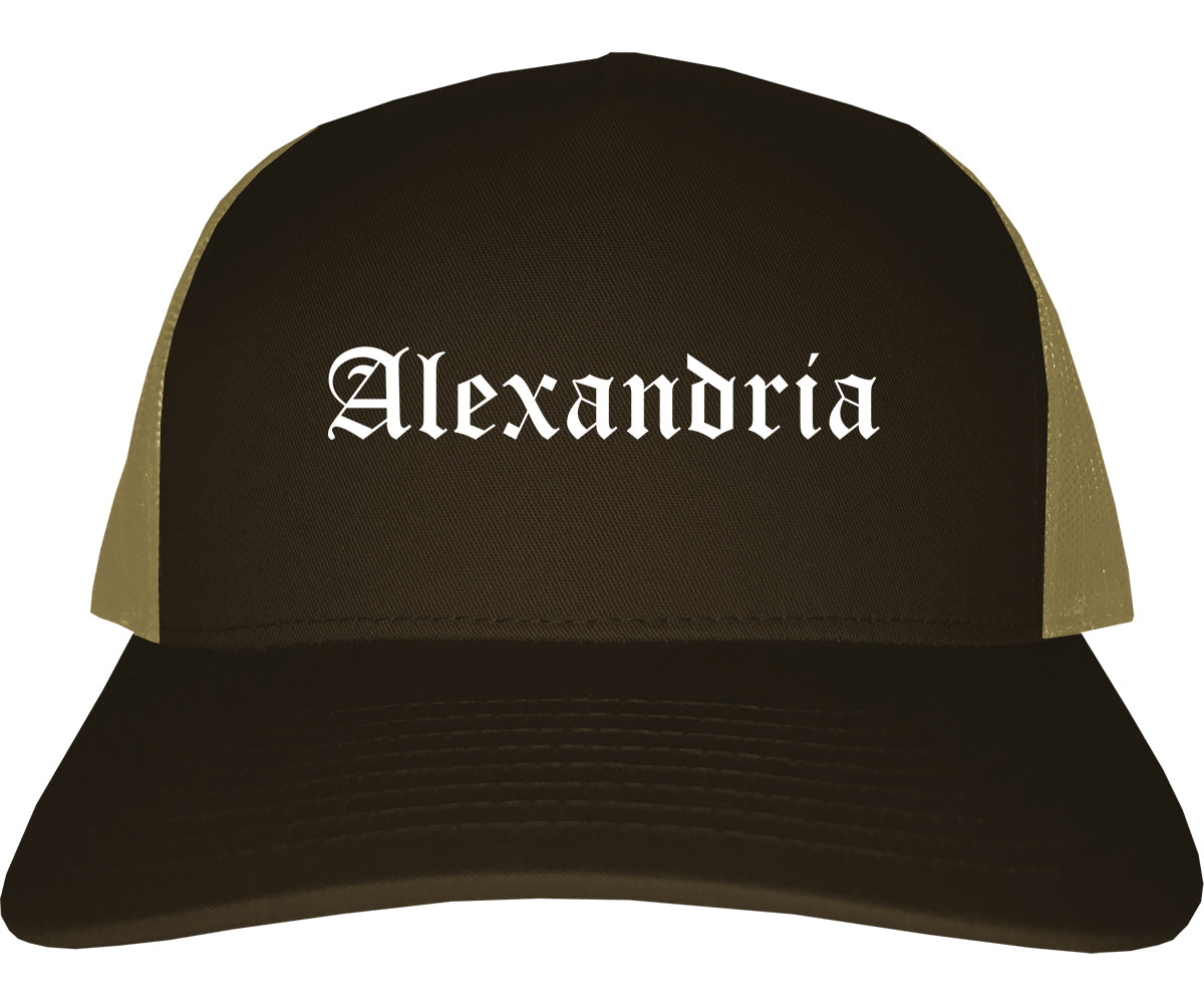 Alexandria Minnesota MN Old English Mens Trucker Hat Cap Brown