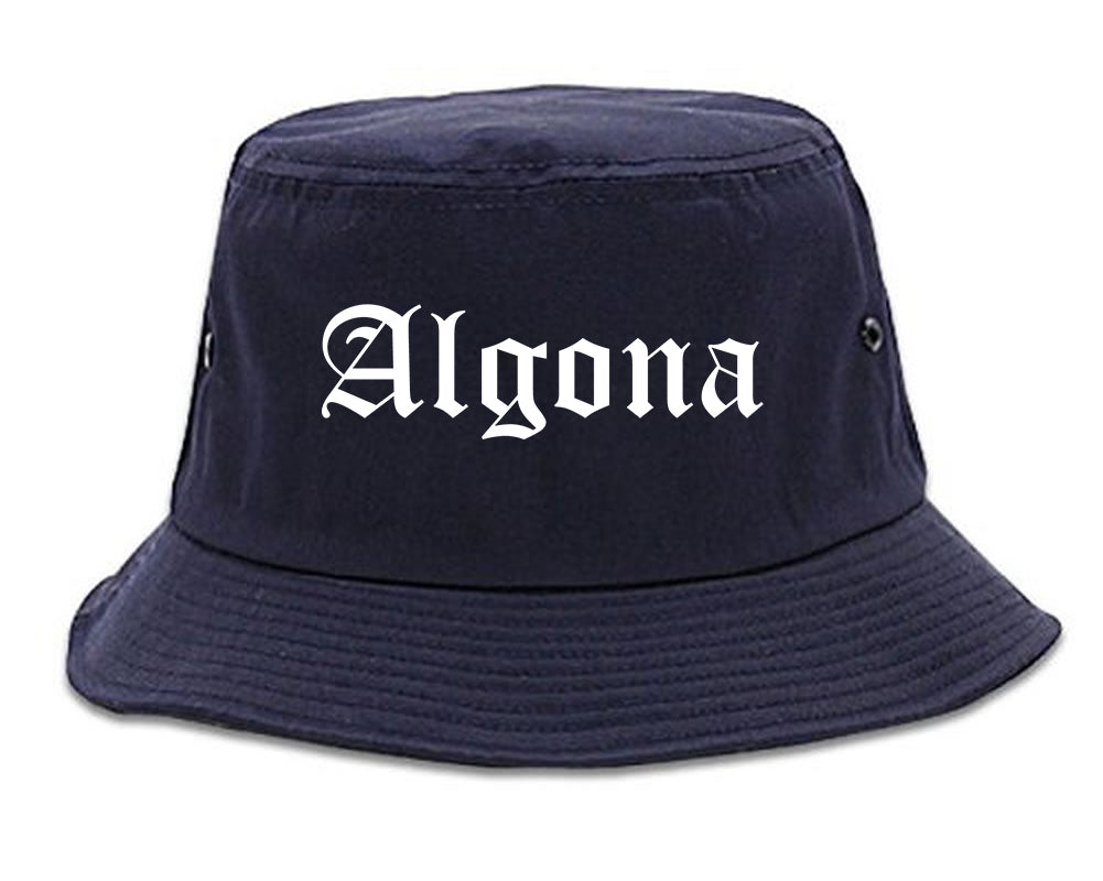 Algona Iowa IA Old English Mens Bucket Hat Navy Blue