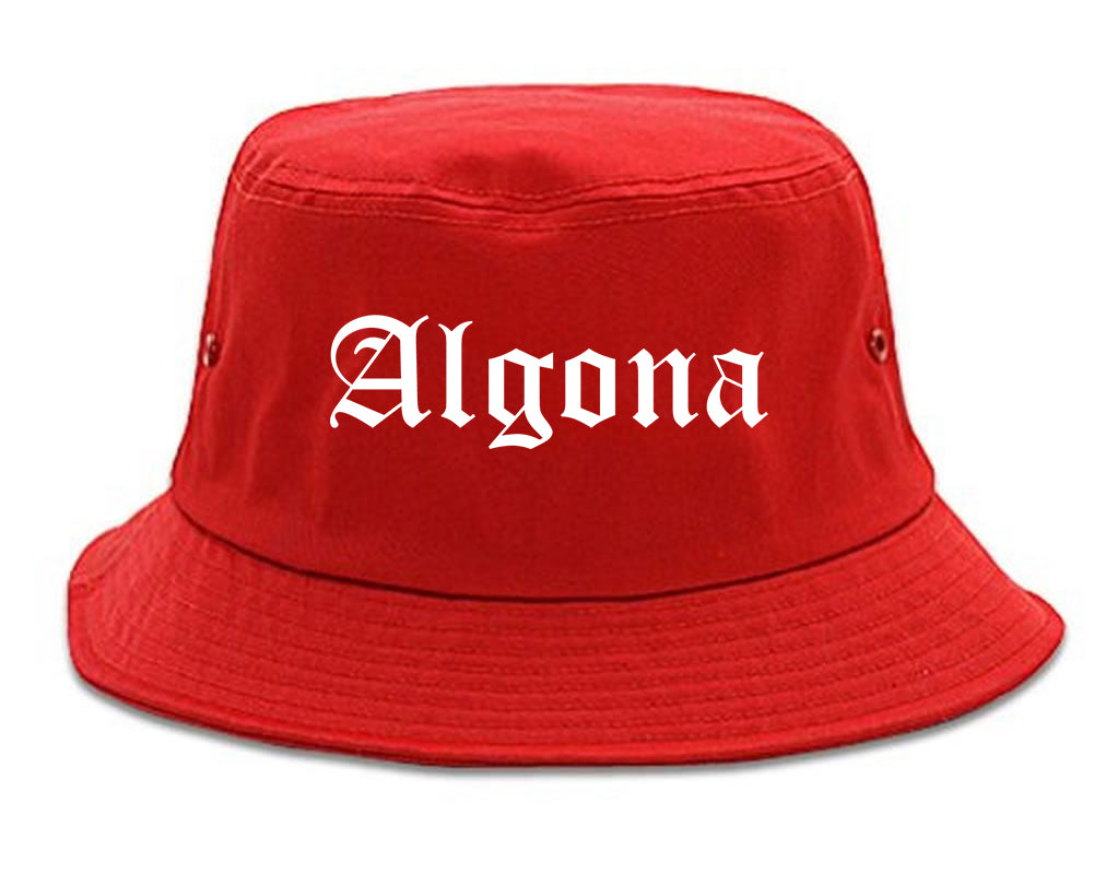 Algona Iowa IA Old English Mens Bucket Hat Red