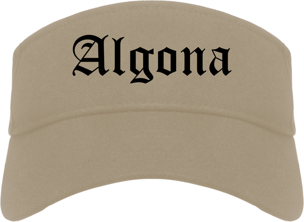 Algona Iowa IA Old English Mens Visor Cap Hat Khaki