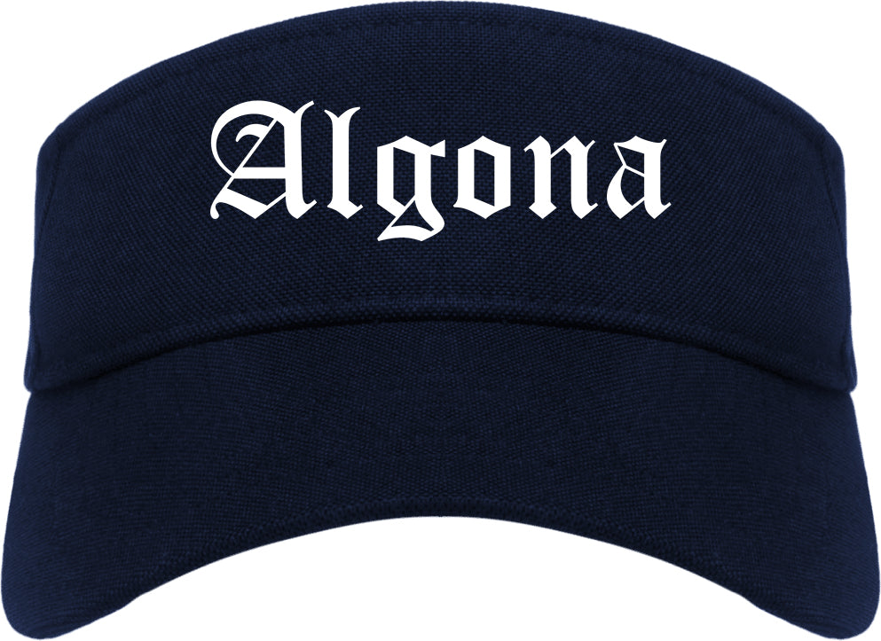 Algona Iowa IA Old English Mens Visor Cap Hat Navy Blue