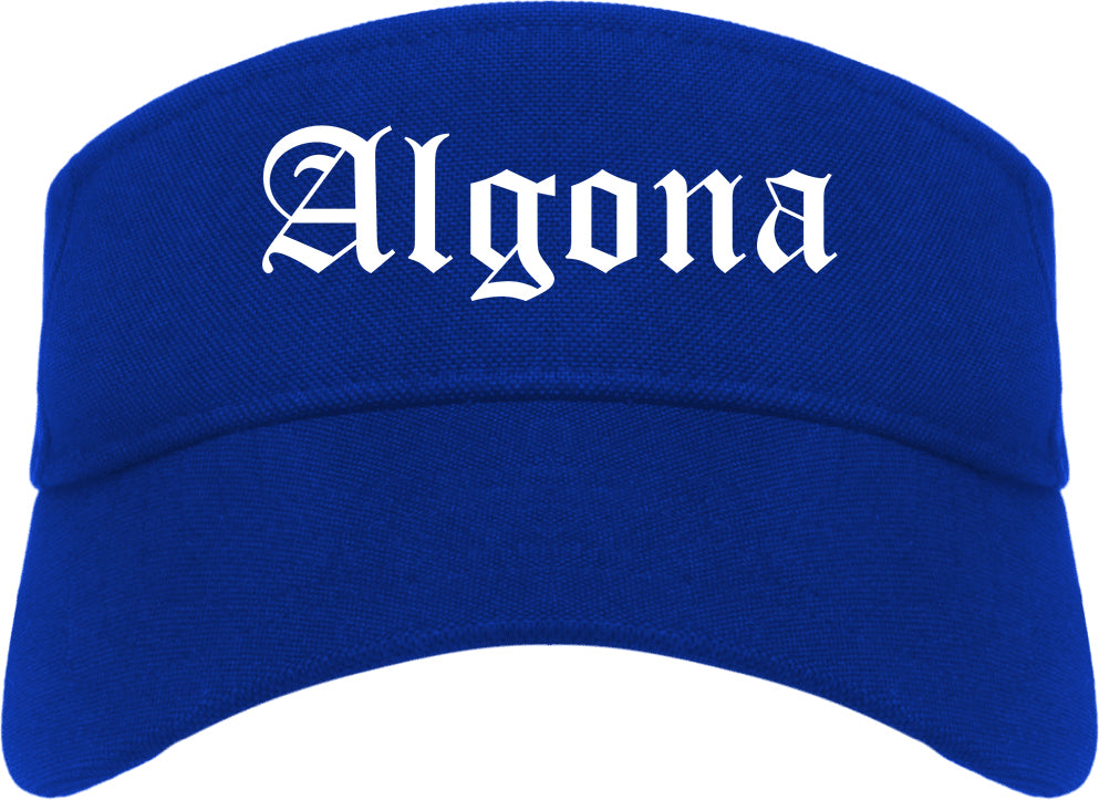 Algona Iowa IA Old English Mens Visor Cap Hat Royal Blue