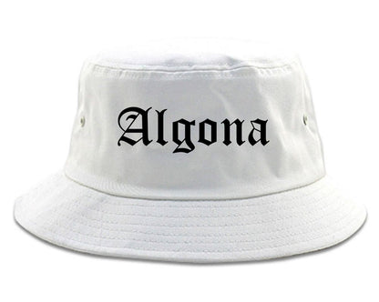 Algona Iowa IA Old English Mens Bucket Hat White