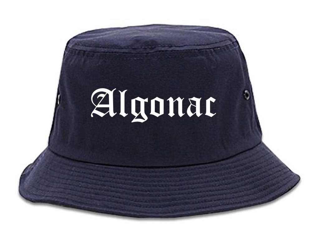 Algonac Michigan MI Old English Mens Bucket Hat Navy Blue