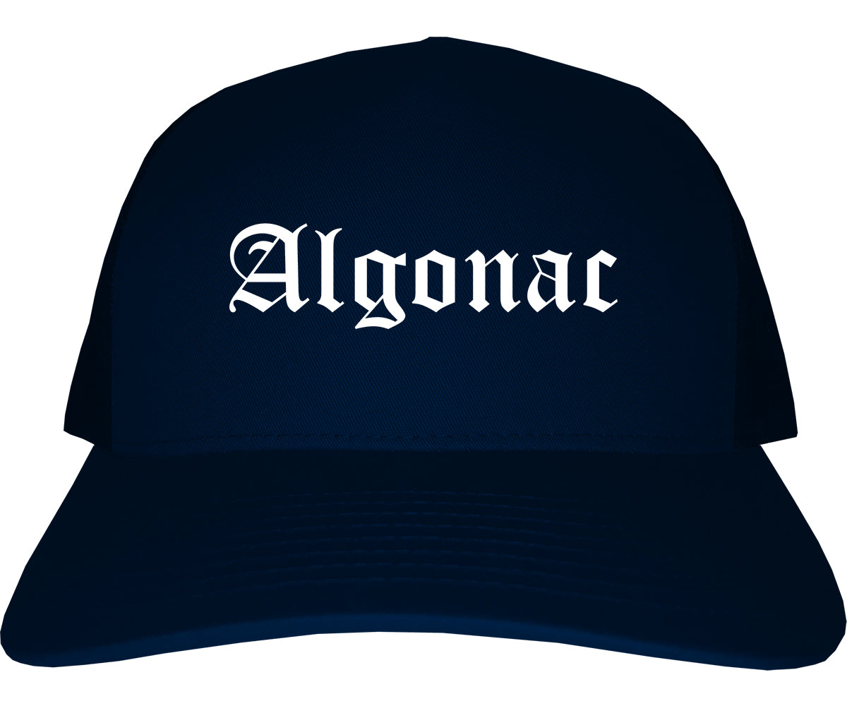 Algonac Michigan MI Old English Mens Trucker Hat Cap Navy Blue