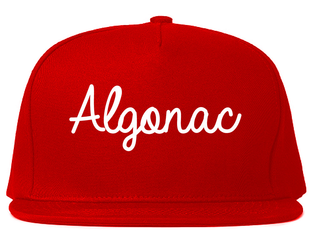 Algonac Michigan MI Script Mens Snapback Hat Red