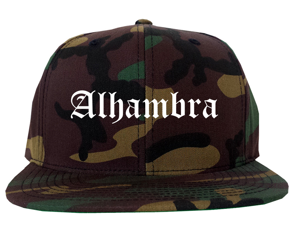 Alhambra California CA Old English Mens Snapback Hat Army Camo
